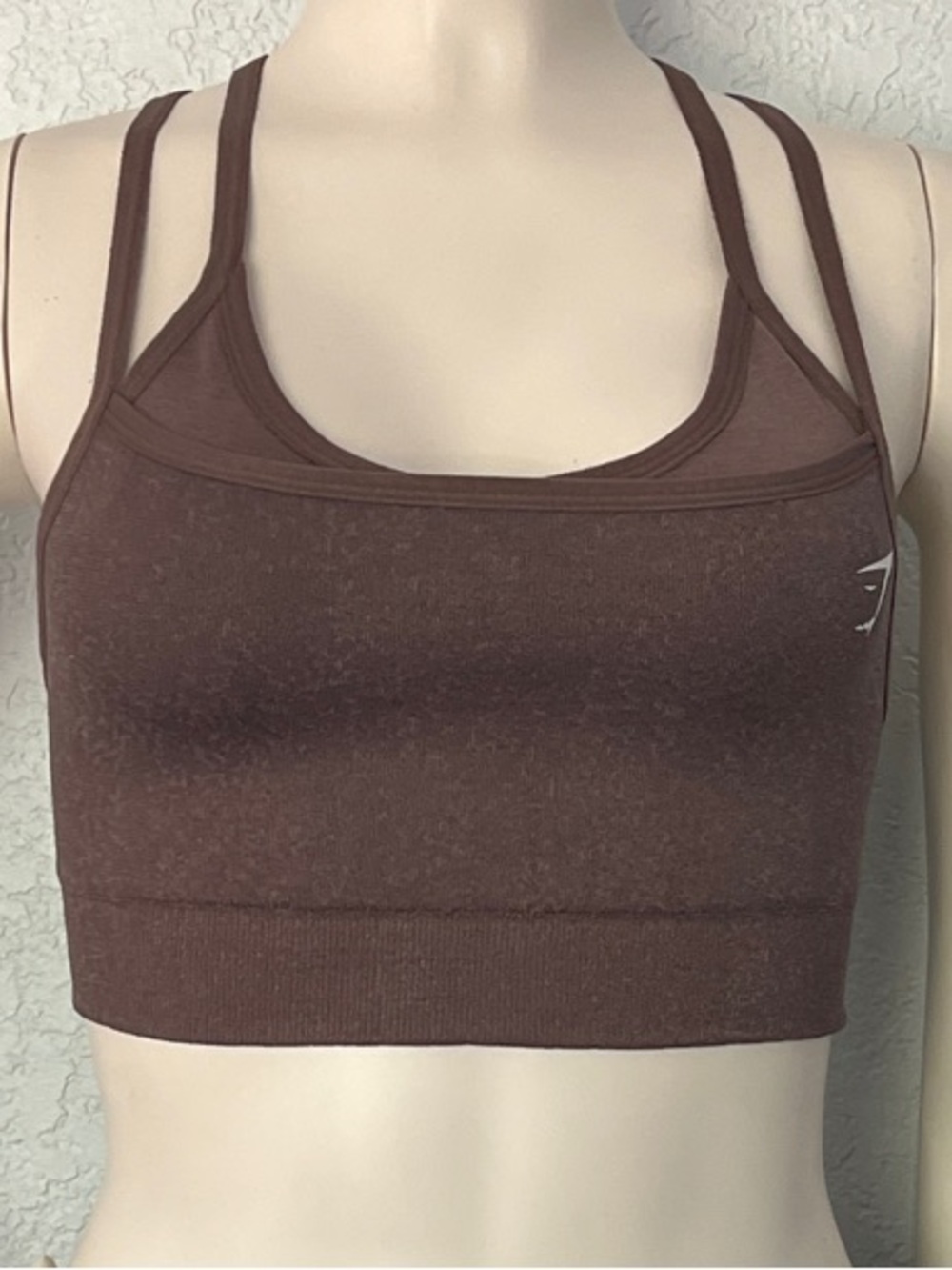 Gymshark Adapt Fleck Seamless Workout Sports Bra XS Chocolate Brown Strappy Back